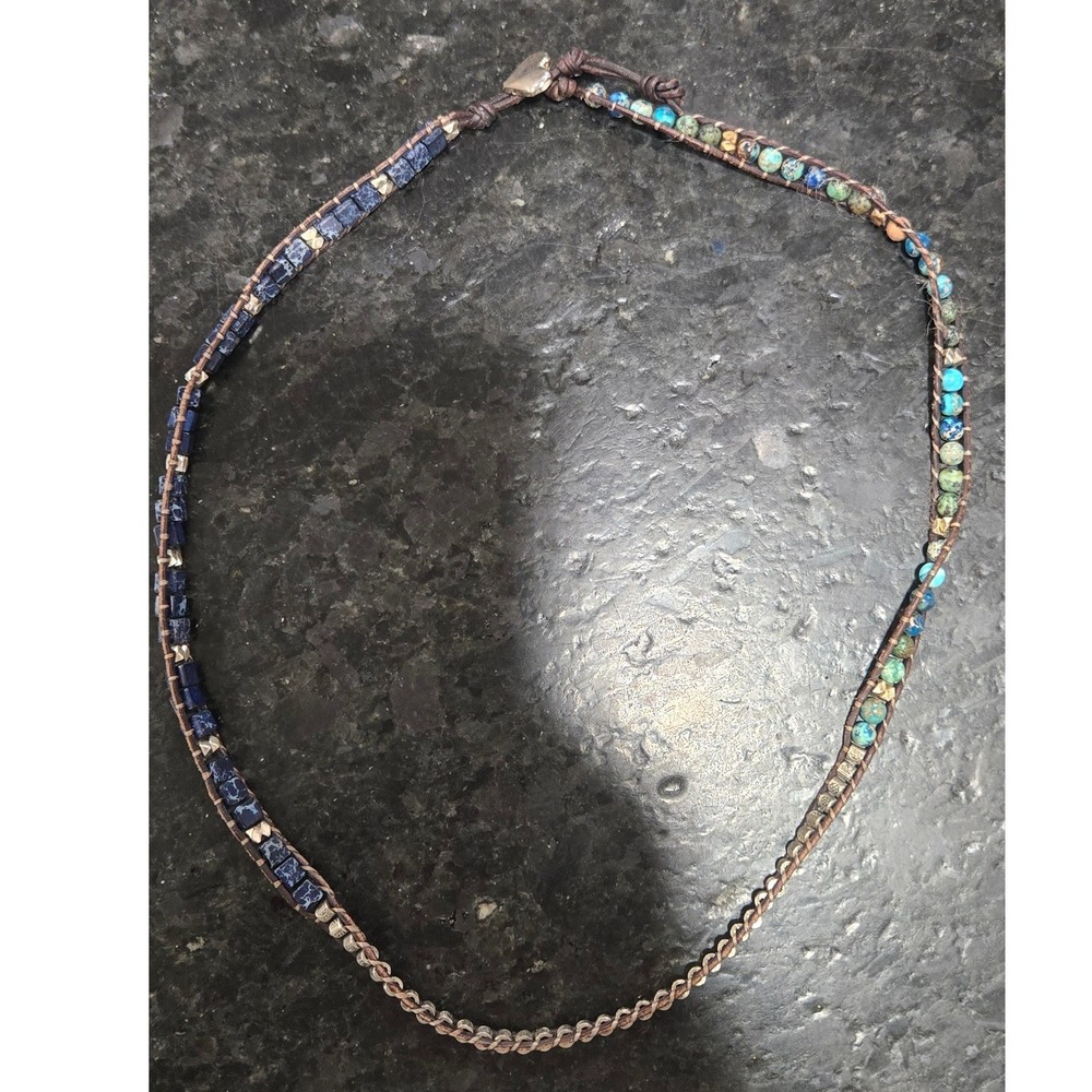 Boho Leather Wrap Bracelet Lapis Lazuli Jasper Stone Heart Button Closure